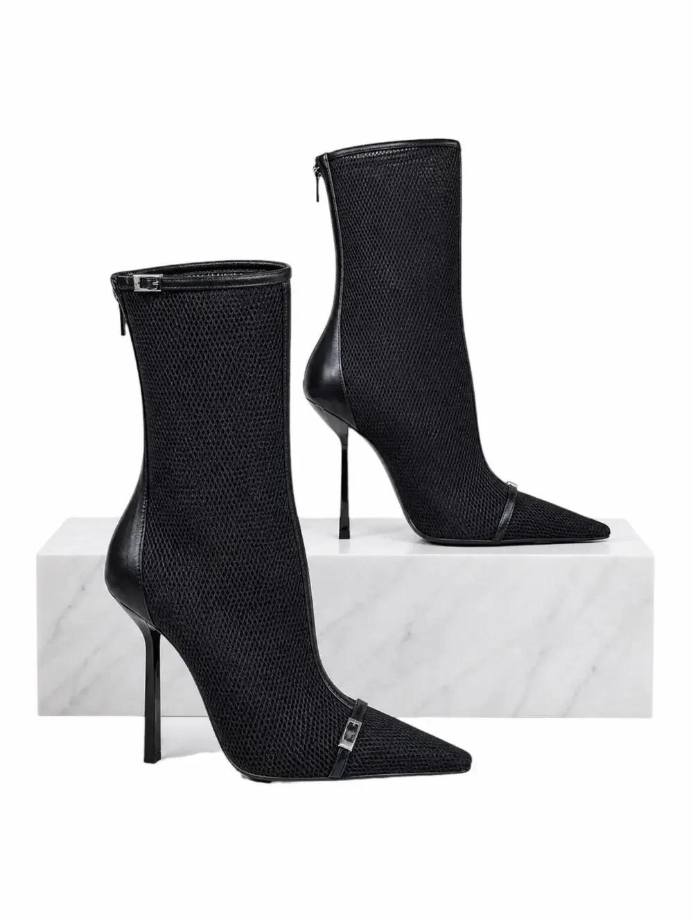 Saint Laurent Oxalis 115mm Mesh Pointed Toe Ankle Boots Black Size 37